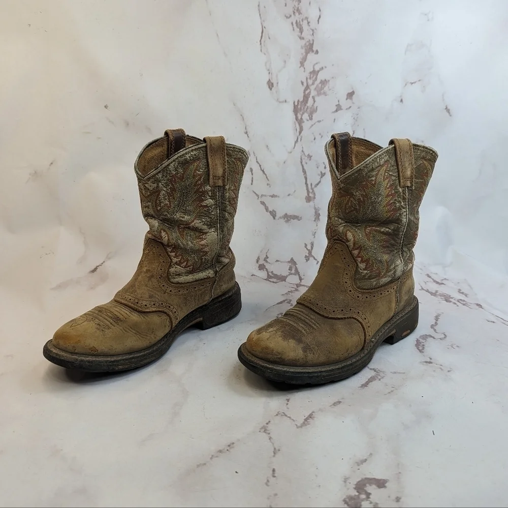 Ariat Boot Boys 3 Workhog Western Cowboy Cowgirl Kid Youth Brown Leather 1007836